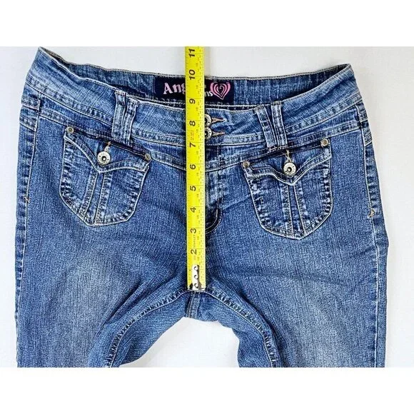 Angels Jeans Size 13 Juniors Women's Blue Cropped Capri Ramie Blend Logo Denim - Picture 3 of 11